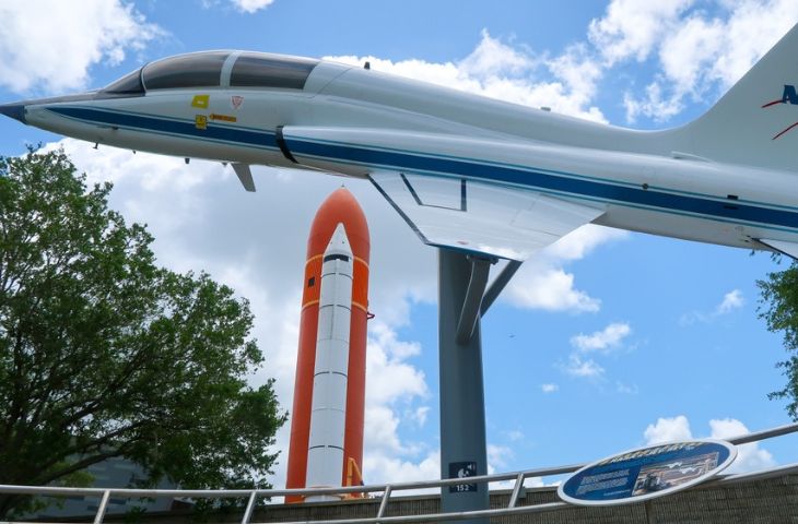 A space rocket on view at Space Center Houston.